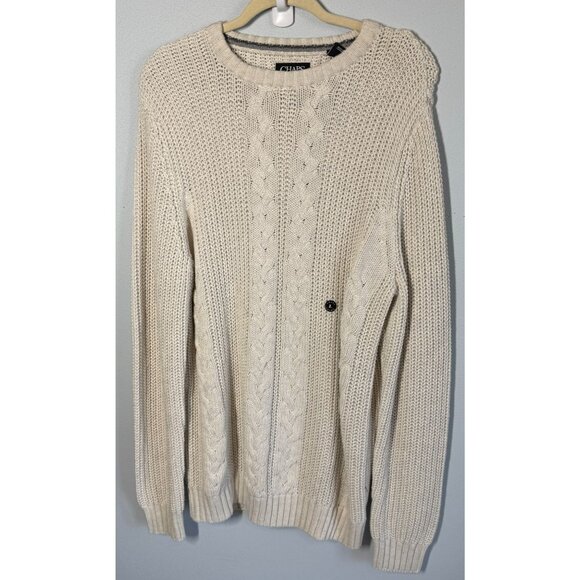 NWOT CHAPS Mens Cable Knit Sweater Oatmeal Large Crew Neck Cabin Cozy Dad Core - Picture 1 of 12